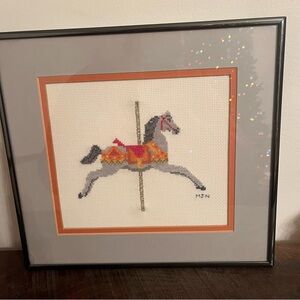 Framed Carousel Horse Cross-stitch Art
